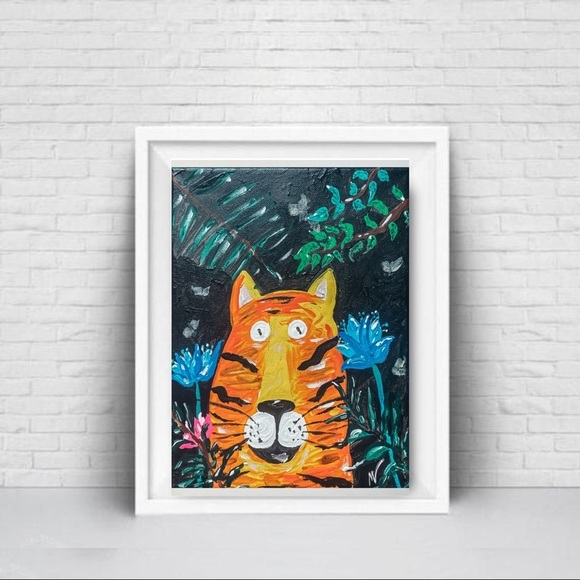 Tiger Painting Wild Original Art Black Canvas Artwork Jungle African Painting - Picture 3 of 12
